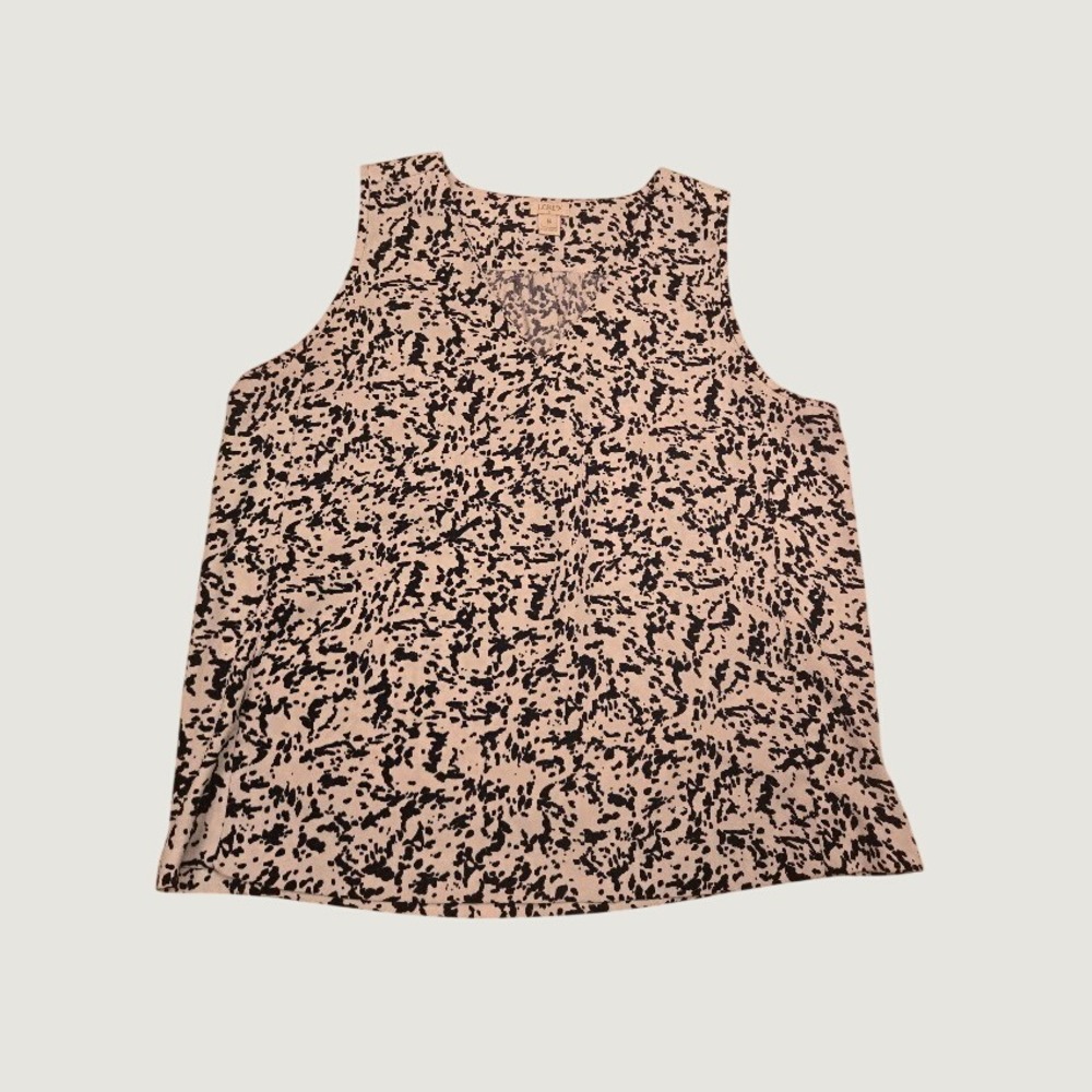 J.Crew Womens Size 14 Sleeveless V-Neck Blouse Abstract Print Black Pink W0683